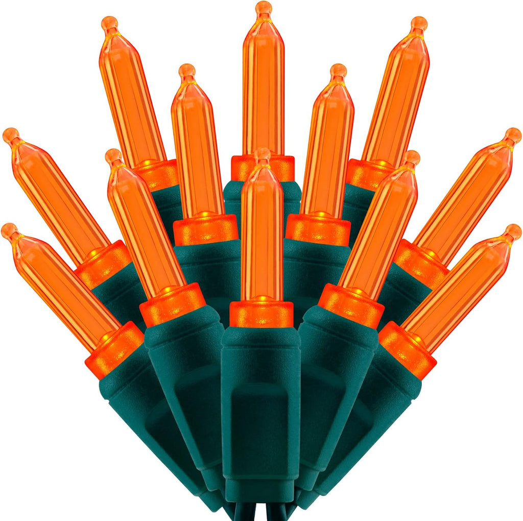 100 Orange One-Piece LED Christmas Lights, 33 ft Green Cord High Waterproof UL Certified T5 Outdoor String Lights (Orange)