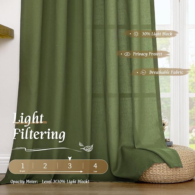 Semi Sheer Linen Curtains 45 Inch Length - Image 4