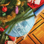 Merry Christmas Sequin Turtle Tree Skirt, 42 Inches, Turquoise and White
