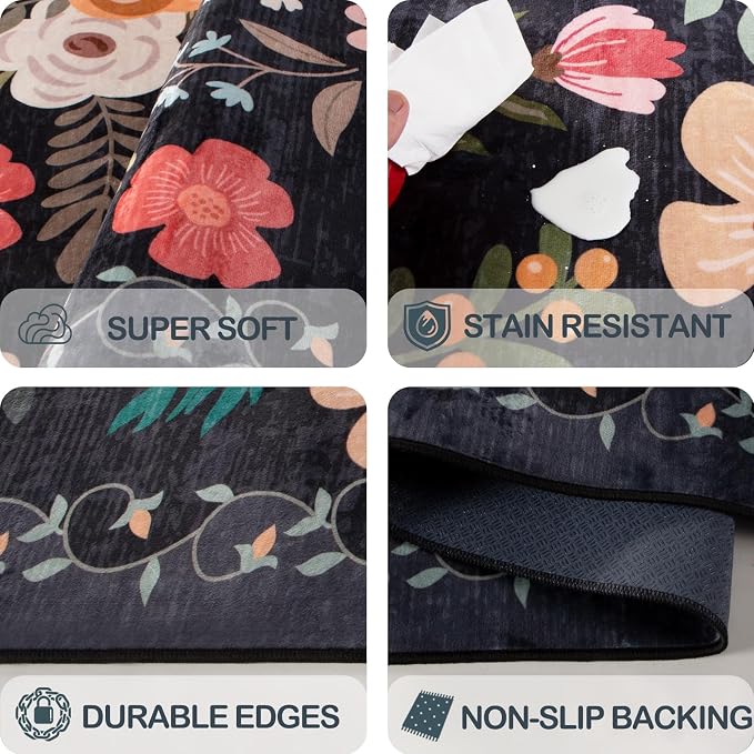 6x9 Area Rug, Floral Rugs for Living Room, Stain-Resistant Washable Bedroom Rug - Image 6