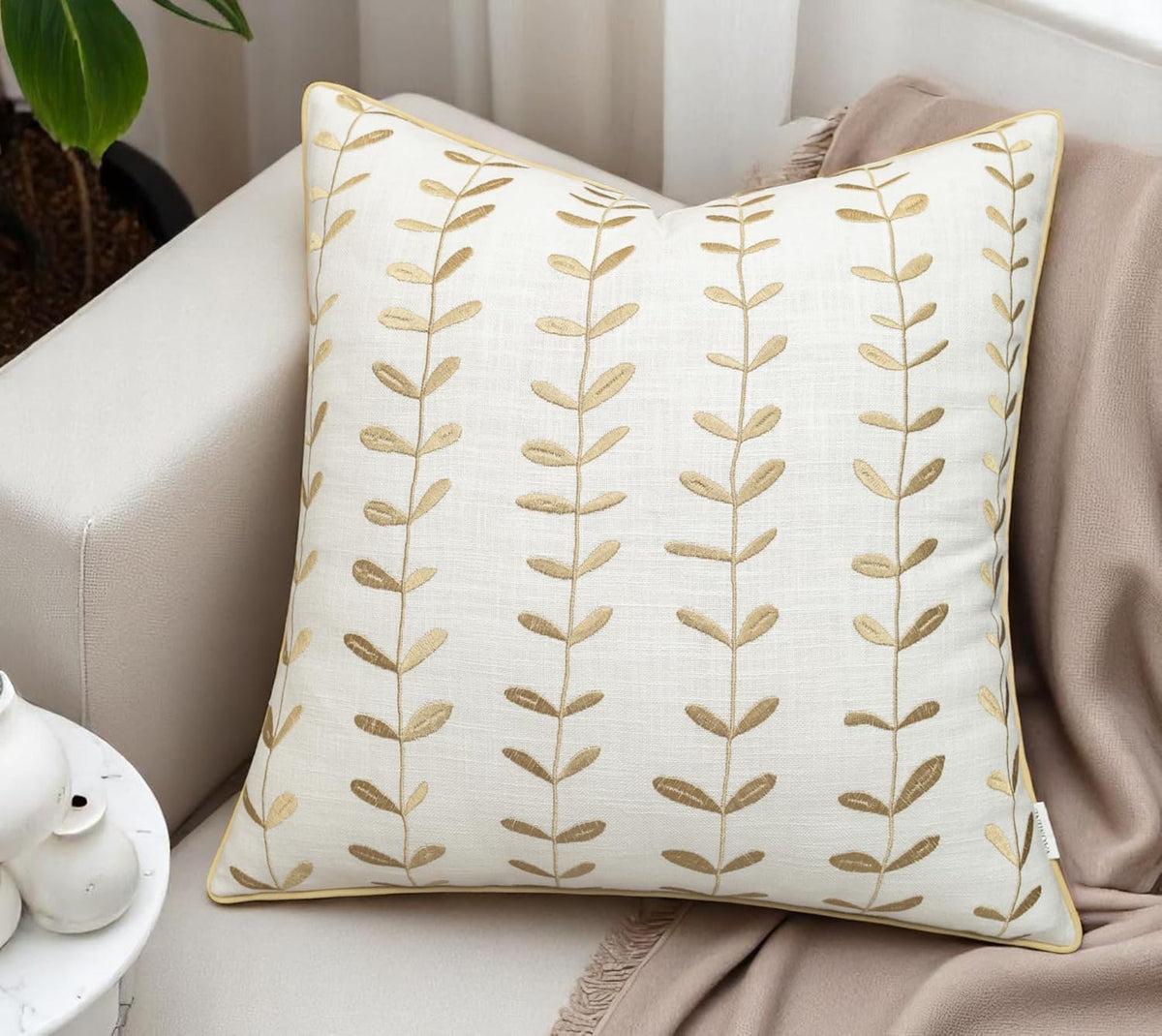 VAGMINE Embroidered Lollipop Cushion Cover - 20x20 Inches Square - 100% Cotton Ivory Throw Pillow Case - Soft Elegant Texture - Stylish Addition to Home Interiors, Bedroom, Office, Farmhouse