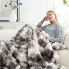 Cozy Bliss Faux Fur Throw Blanket for Couch, Fuzzy Soft Plush Thick Bubble Blanket for Sofa Bedroom Living Room, 50 * 60 Inches Tie-dye Taupe