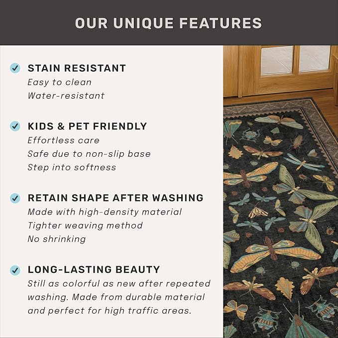 Green and Black 3x10 Wide Washable Runner Rugs - Image 6