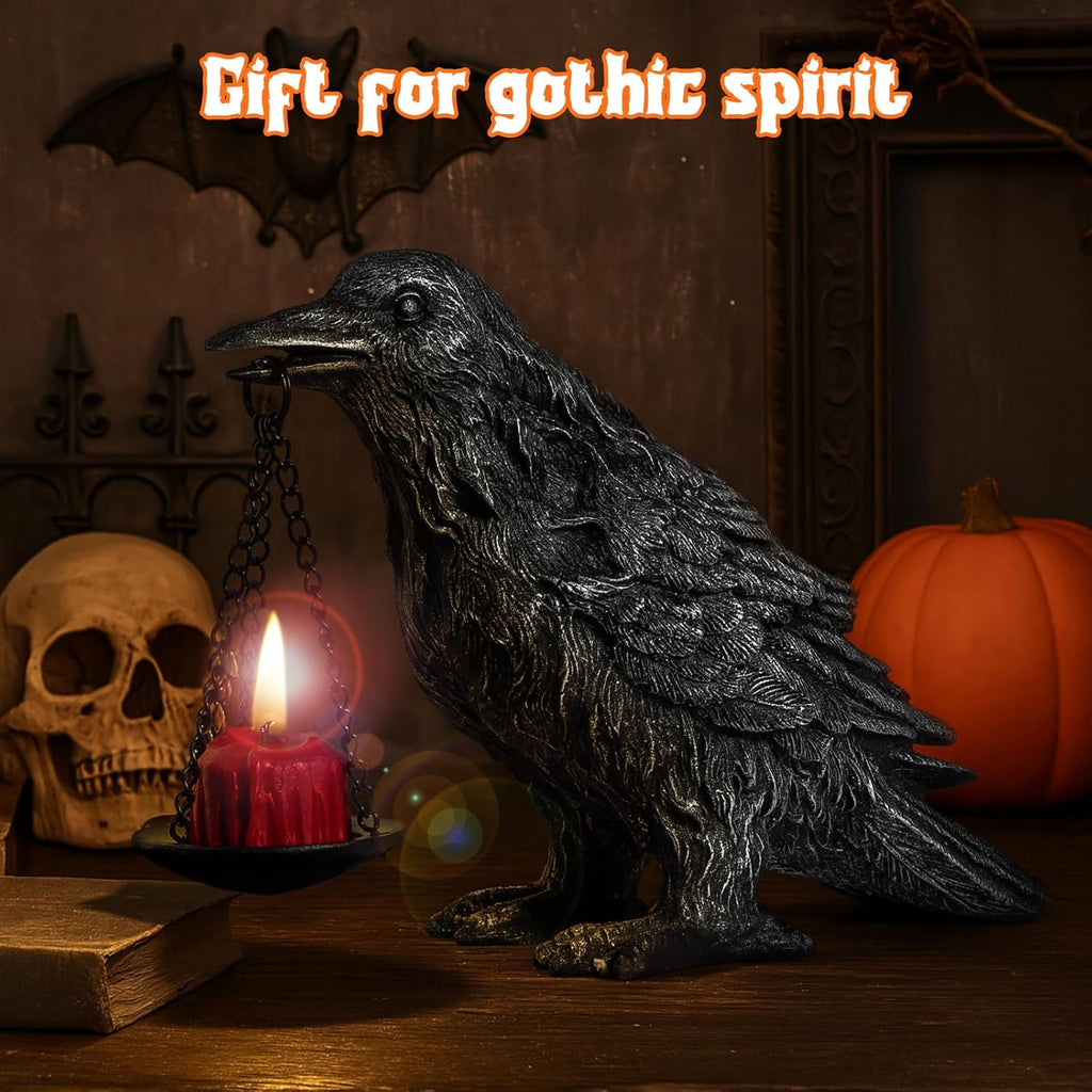 Gothic Home Decor Fake Crow Light Holder Raven Lamp Tealight Candle Holder Resin Statue Half Silver