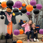 ADLKGG Paper Lanterns Party Decorations, Orange Purple Black Round Hanging Lanterns for Graduation Halloween Thanksgiving Birthday Party Decorations, 21pcs