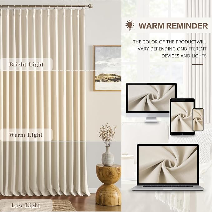 104 Inch Long Pleated Curtains 2 Panels, Memory Trained Pinch Pleat Drapes - Image 7