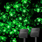 Brightown 2 Pack Total 52FT 120 LED Solar Flower String Lights for Outside Waterproof Fairy Lights for Garden Yard Fence Patio Christmas Tree Wedding Party Decor, Green