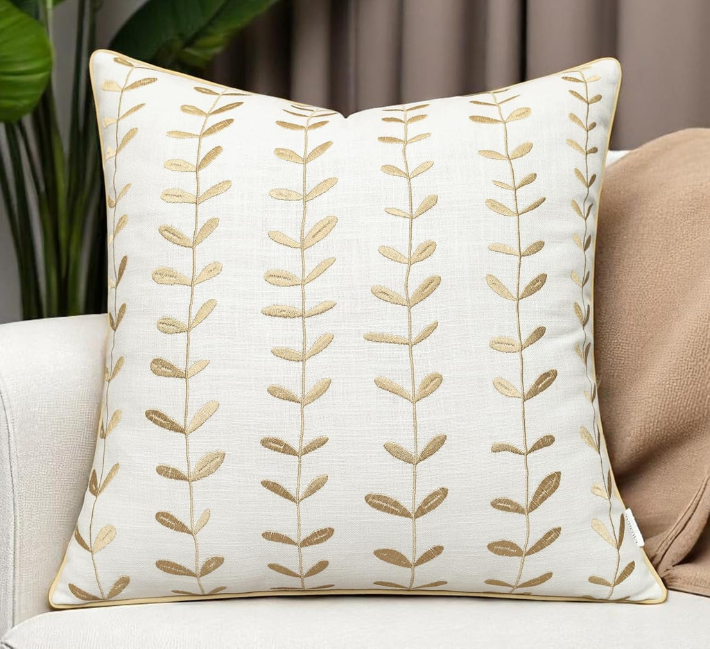 VAGMINE Embroidered Lollipop Pillow Cover - 18x18 Inches Square - 100% Cotton Ivory Decorative Cushion Cover - Sophisticated Embroidery - Neutral Aesthetic for Sofa, Couch, Bed, Living Room