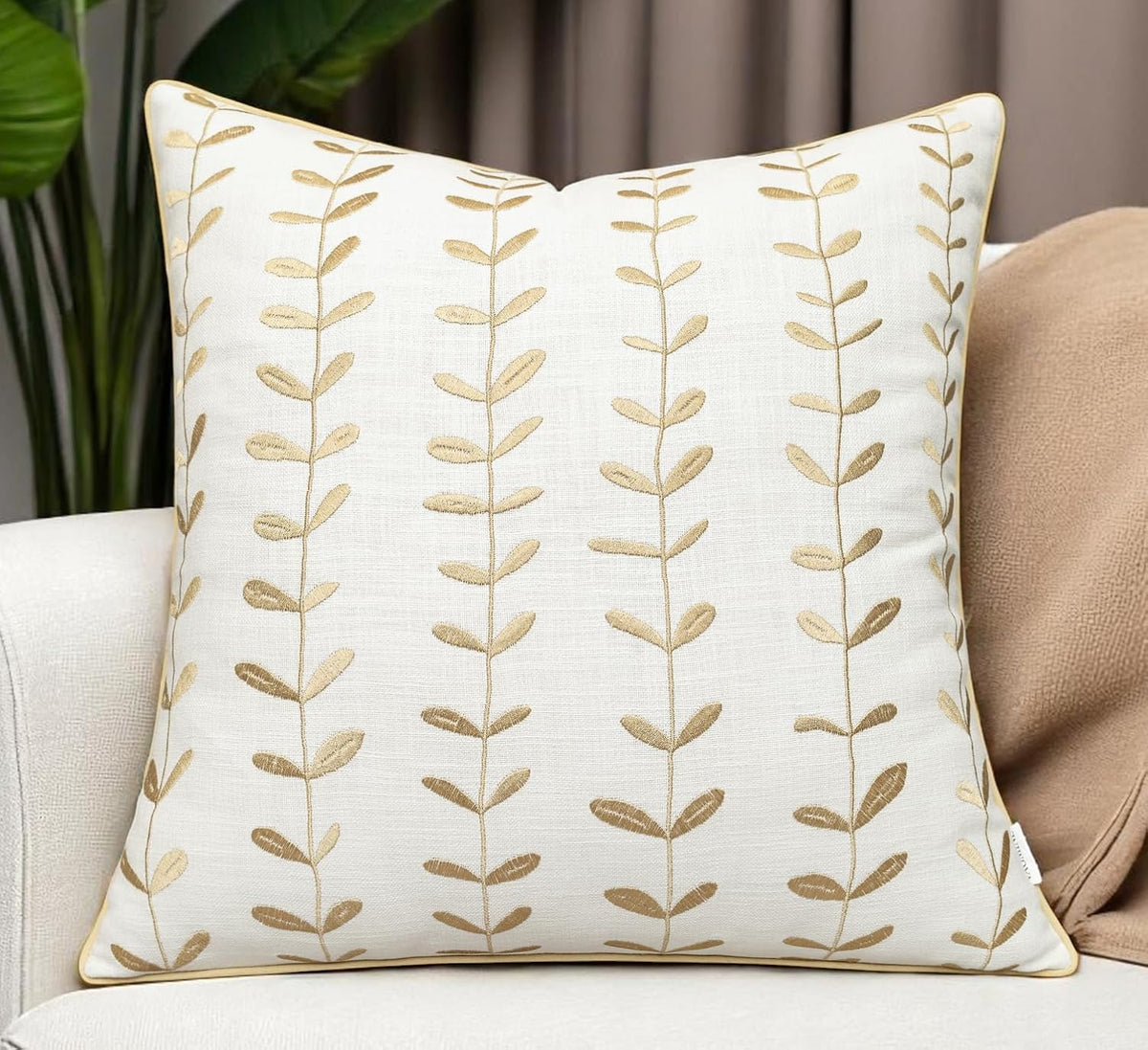 VAGMINE Embroidered Lollipop Pillow Cover - 18x18 Inches Square - 100% Cotton Ivory Decorative Cushion Cover - Sophisticated Embroidery - Neutral Aesthetic for Sofa, Couch, Bed, Living Room