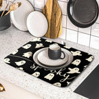Halloween Dish Drying Mat for Kitchen Counter Spooky Ghost Holiday Super Absorbent Reversible Microfiber Kitchen Countertop Protector Dishes Pad Small 16x18 inch