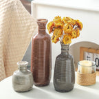 Ceramic Vases Set of 3, Neutral Rustic Farmhouse Vases Home Decor Decorative Flower Vase Modern Boho Pampass Vase for Table Mantel Entryway Shelf Living Room Kitchen Bathroom - Brown