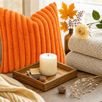 decorUhome Fall Faux Fur Throw Pillow Covers 26x26 Set of 2 Orange | Decorative - Image 9