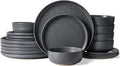 Famiware Milkyway Plates and Bowls Sets, 18 Pieces Dinnerware Sets, Reactive Glaze Dish Set, Stoneware Dishes Set for 6, Matte Dark Charcoal