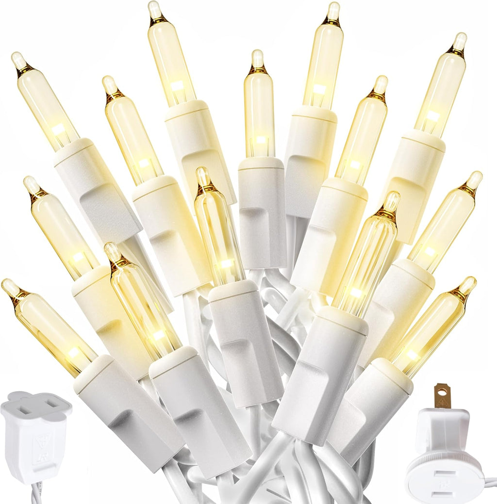 PREXTEX 10 Ft String Lights with Christmas Tree Light Warm White - Indoor/Outdoor Decor - Xmas Lights for Holidays, 50 Twinkle LED Lighting on White Wire - Multi-Strand Connectable