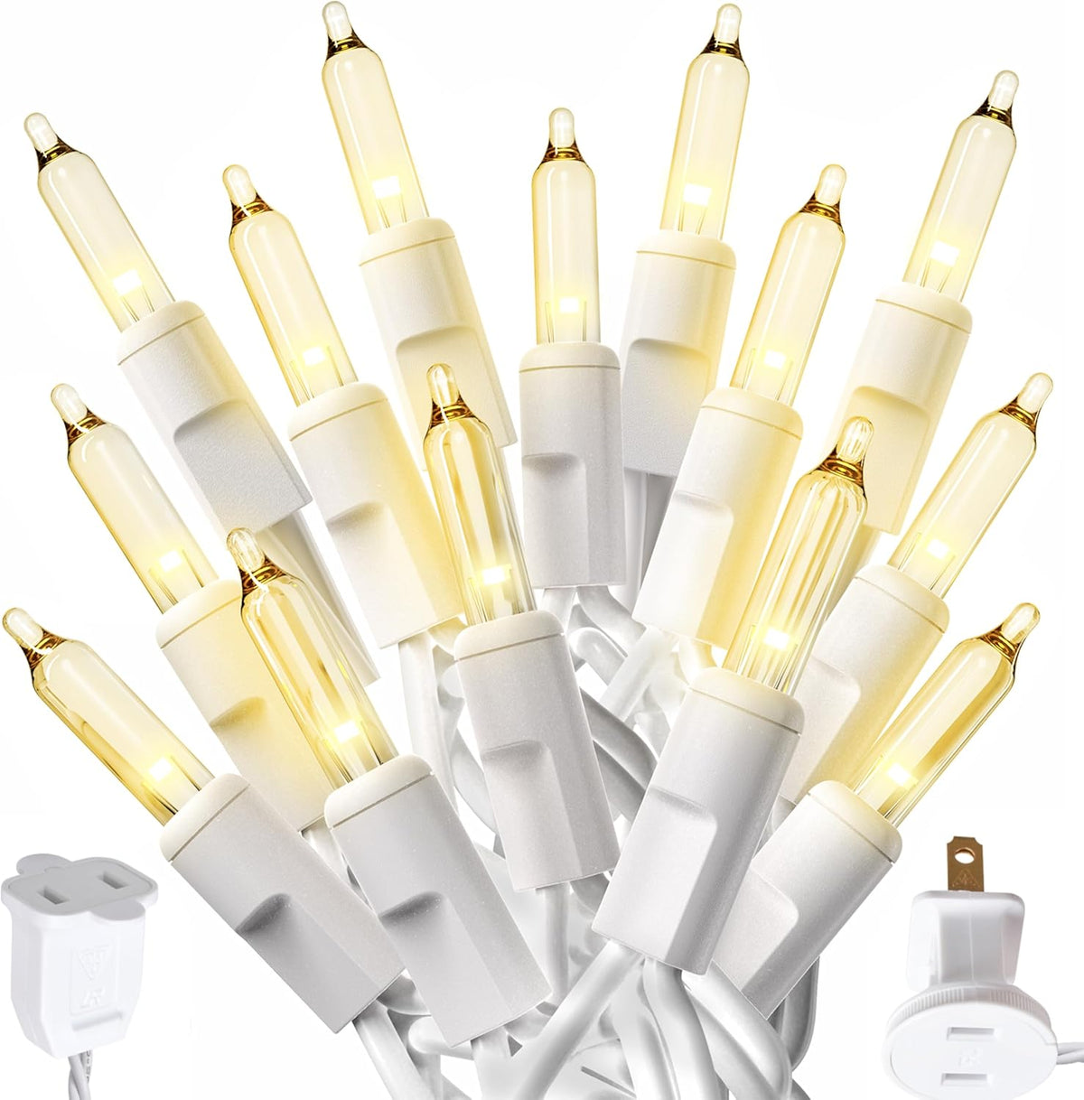 PREXTEX 10 Ft String Lights with Christmas Tree Light Warm White - Indoor/Outdoor Decor - Xmas Lights for Holidays, 50 Twinkle LED Lighting on White Wire - Multi-Strand Connectable