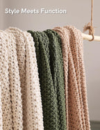 YnM Chunky Cotton Knit Throw Blanket, Cable Knit Throws for Bed Couch Sofa, Comfy & Relaxing, Decorative Piece for Farmhouse Modern Boho Rustic Scandinavian Chic Vibe, Pine Green 50x60 Inches