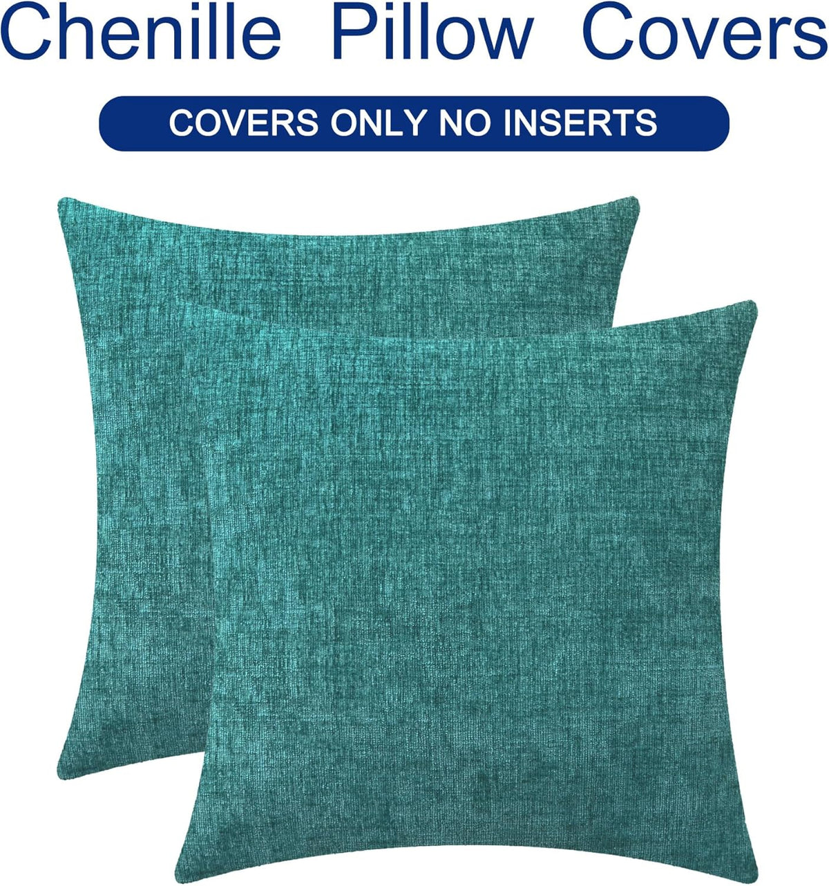 CaliTime Throw Pillow Covers Decorative 12 X 12 Inches Pack of 2 Cozy Chenille Cushion Cases for Couch Sofa Bed Living Room Home Teal