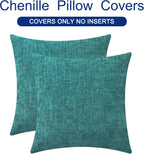 CaliTime Throw Pillow Covers Decorative 16 X 16 Inches Pack of 2 Cozy Chenille Cushion Cases for Couch Sofa Bed Living Room Home Teal