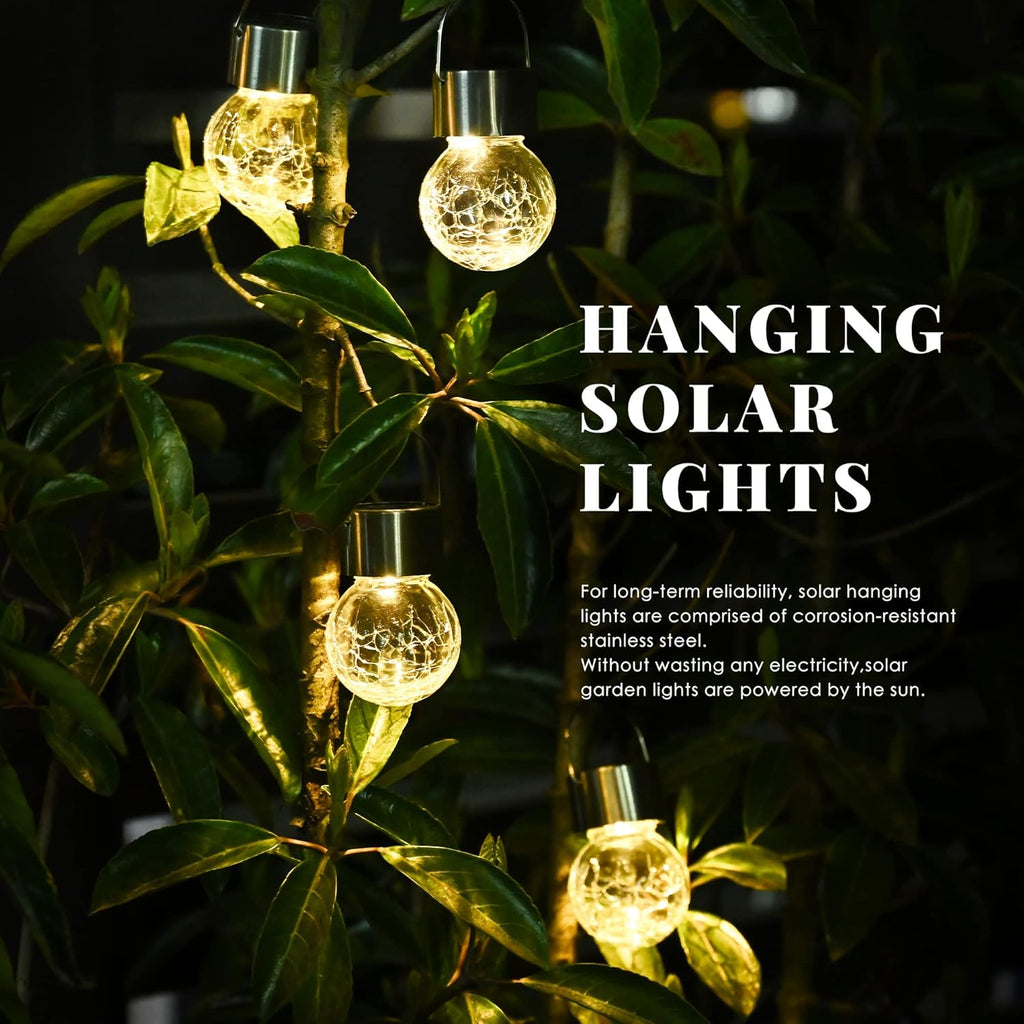 SOLPEX Hanging Solar Lights Outdoor, 8 Pack Decorative Cracked Glass Ball Light, Solar Powered Waterproof Globe Lighting, Hanging Globe Solar Lights for Garden, Yard, Patio, Lawn, Flower Bed