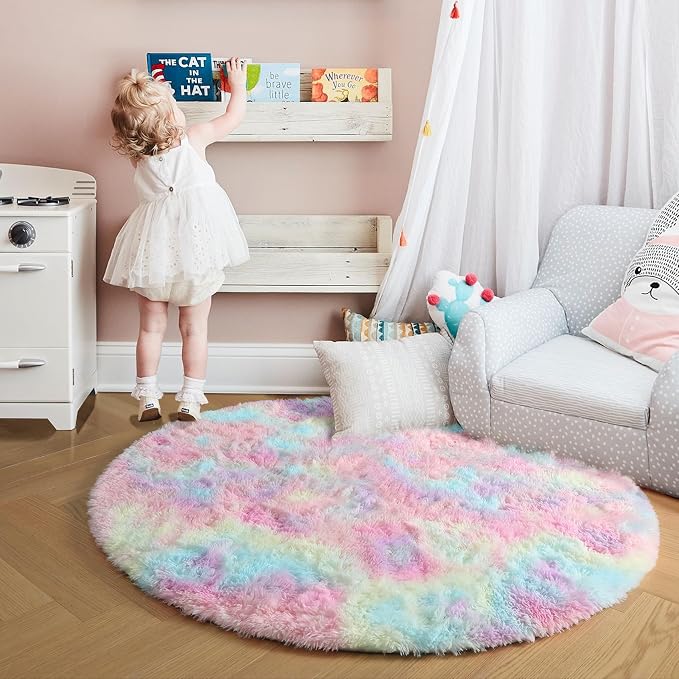 Amdrebio Rainbow Unicorn Pastel Small Round Rug 3Ft - Image 8