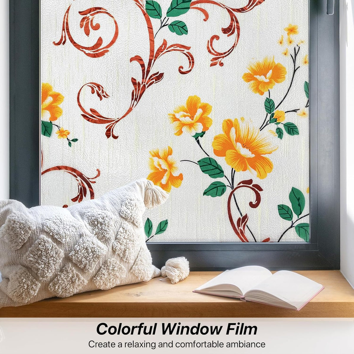 Niviy Stained Glass Window Privacy Film with Installation Tools, 3D Frosted Glass Window Decals UV Protection Sun Blocking Static Clings Non Adhesive Glass Stickers for Home 17.5 x 118 inch
