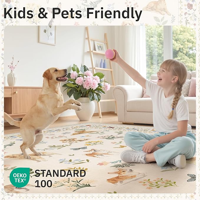 Soalmost Dog 6x9 Area Rugs for Living Room, Washable Animal Soft Rug Beige | - Image 5