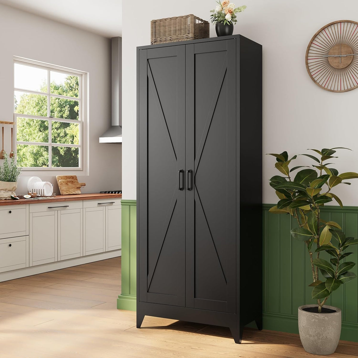Letaya Storage Cabinet,75" H Metal Kitchen Pantry Cabinets with Doors and Adjustable Shelves,Pantry Organizers for for Cupboard/Dining/Bathroom/Office/Garage Room,Black