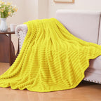 BEDELITE 3D Ribbed Jacquard Yellow Fleece Twin Blanket - Image 2