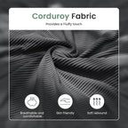 3 Seater Corduroy Couch for Living Room, 89” Black Cloud Sofa, Deep Seat Floor Couch for Bedroom, Futon Modern Sofa Sectional Bed, Black Corduroy