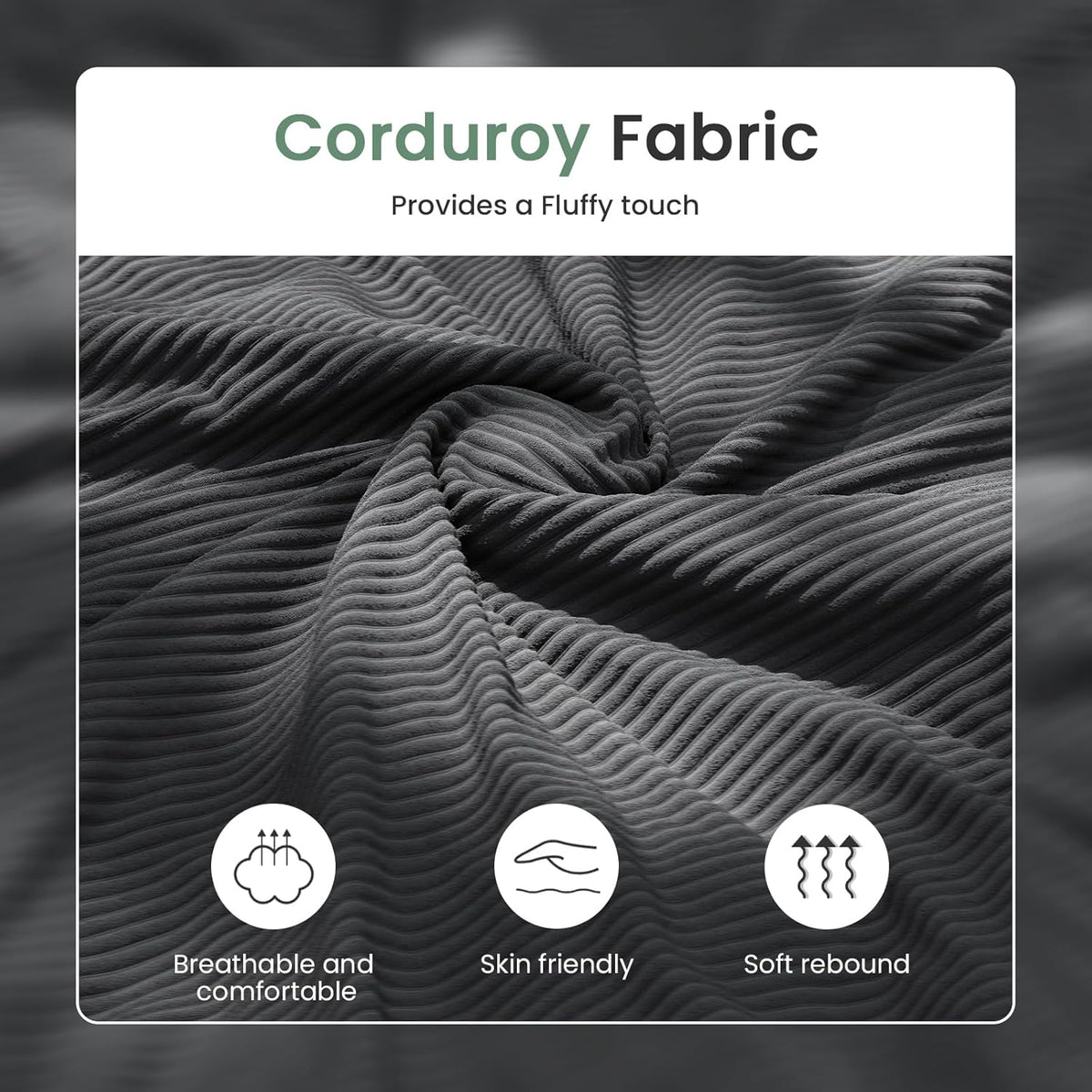 3 Seater Corduroy Couch for Living Room, 89” Black Cloud Sofa, Deep Seat Floor Couch for Bedroom, Futon Modern Sofa Sectional Bed, Black Corduroy
