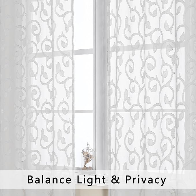 Furman White Kitchen Curtains Tiers 36 inch Length, Light Filtering Soft Airy - Image 3
