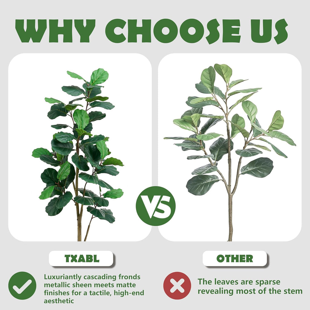 Artificial Fiddle Leaf Fig Tree 5FT, Large Realistic Faux Ficus Lyrata Plant with Pot Large Faux Plant for Indoor Outdoor Home, Office, Living Room, Bathroom Decor