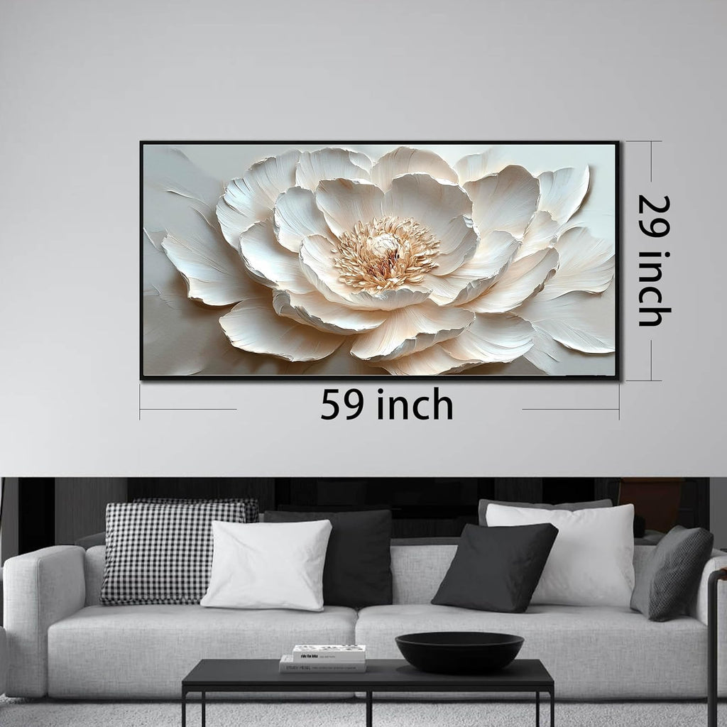 Flower Art Wall Decor for Living Room - White Canvas Wall Art for Office - Large Black Framed Wall Art for Bedroom Size 29" x 59"