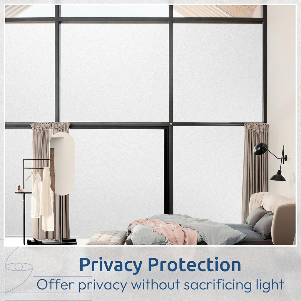 rabbitgoo Window Privacy Film, Non-Adhesive Frosted Glass Window Film for Bathroom, Static Cling Heat Blocking Stickers for Home Indoor Opaque Frosting Coverings House Tint, Matte White 17.5" x 157"