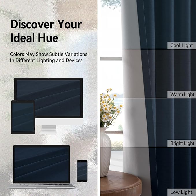 100% Blackout Linen Textured Curtains 63 Inch Long, Light Blocking, Thermal - Image 6
