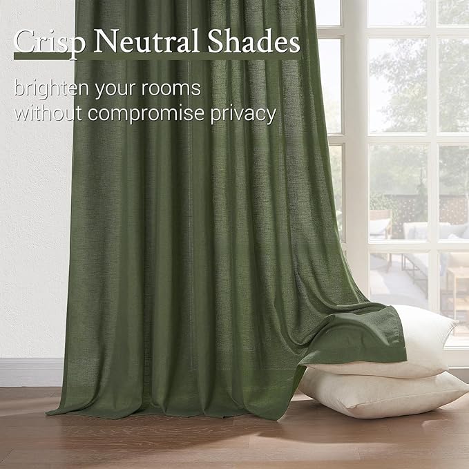 Topfinel 102 Inch Pinch Pleated Linen Curtains 2 Panels, Olive Green Semi Sheer - Image 5