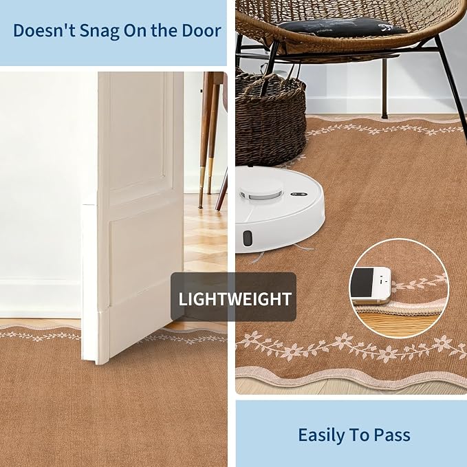 GarveeHome 3x5 Scalloped Washable Area Rug Non Slip Bedroom Entryway Rug | Soft - Image 5