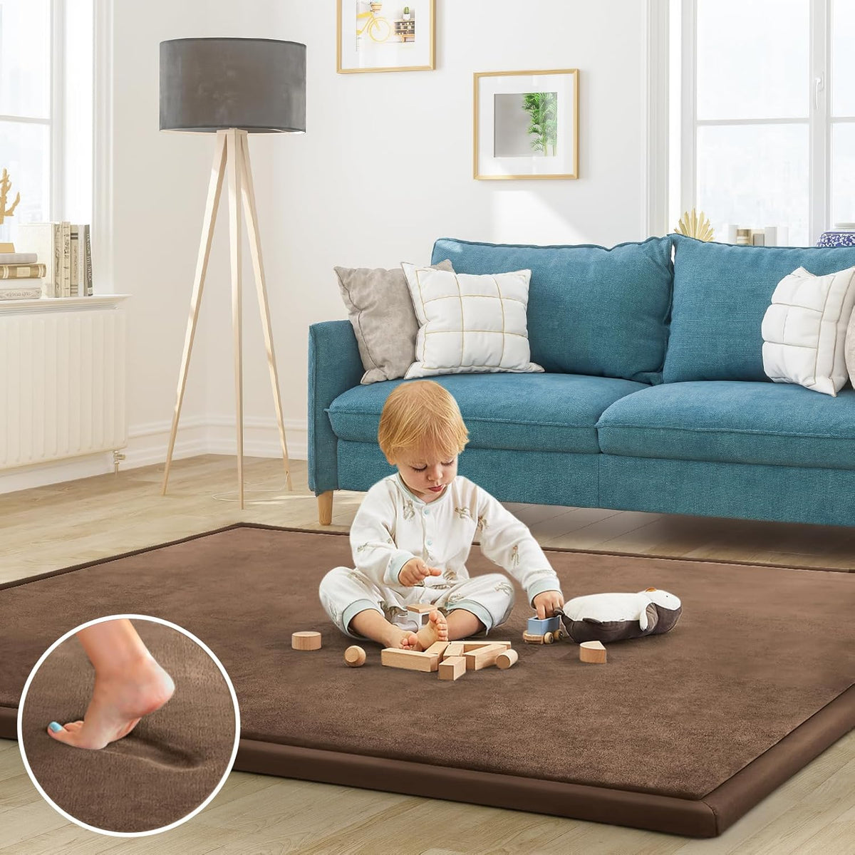 Baby Play Mat for Floor Tummy Time Nursery Rug Muscle Area Rug Playroom Rug Tatami 50 * 50" Memory Foam 1.3" Thick Crawling Mat For Babies,Toddlers, Infants, Kids,Floor Mat,Coffee