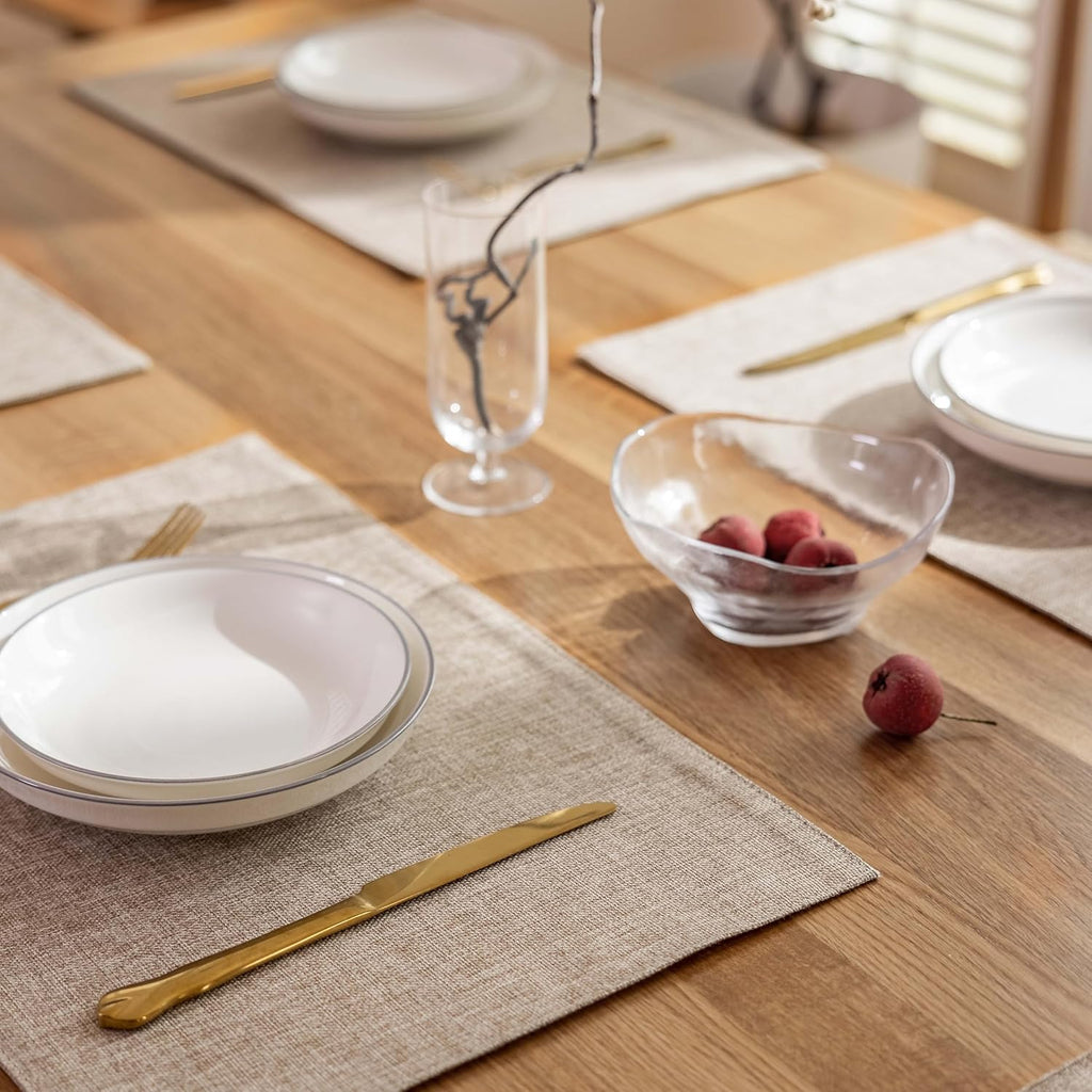 Demetex Linen Placemats Set of 4 Heat Resistant Wipeable Cloth Table Place Mats for Dining Table Indoor Restaurants, 13 x 19 inches, Linen