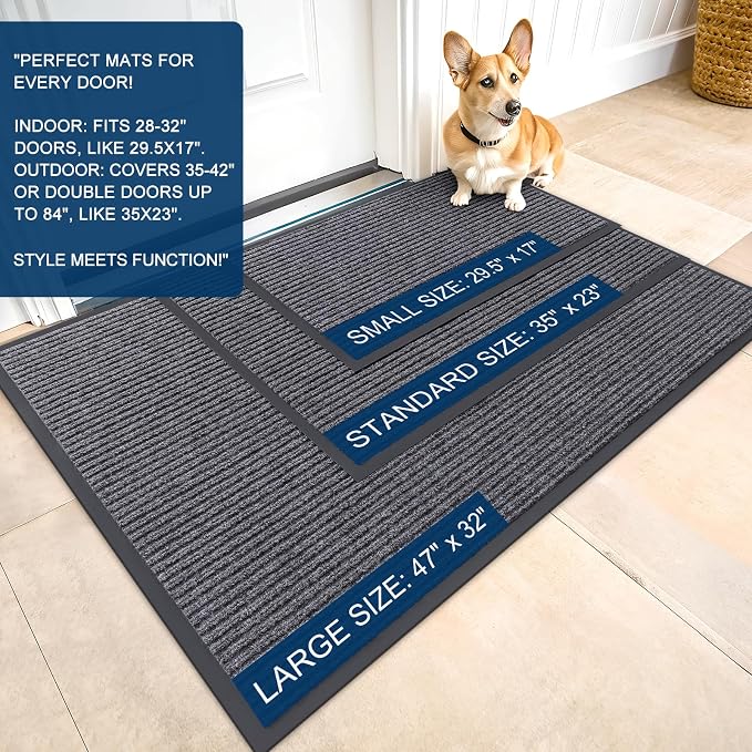 OLANLY 2-Pack Front Door Mats 71x47, Waterproof Heavy-Duty Doormats | Grey - Image 2
