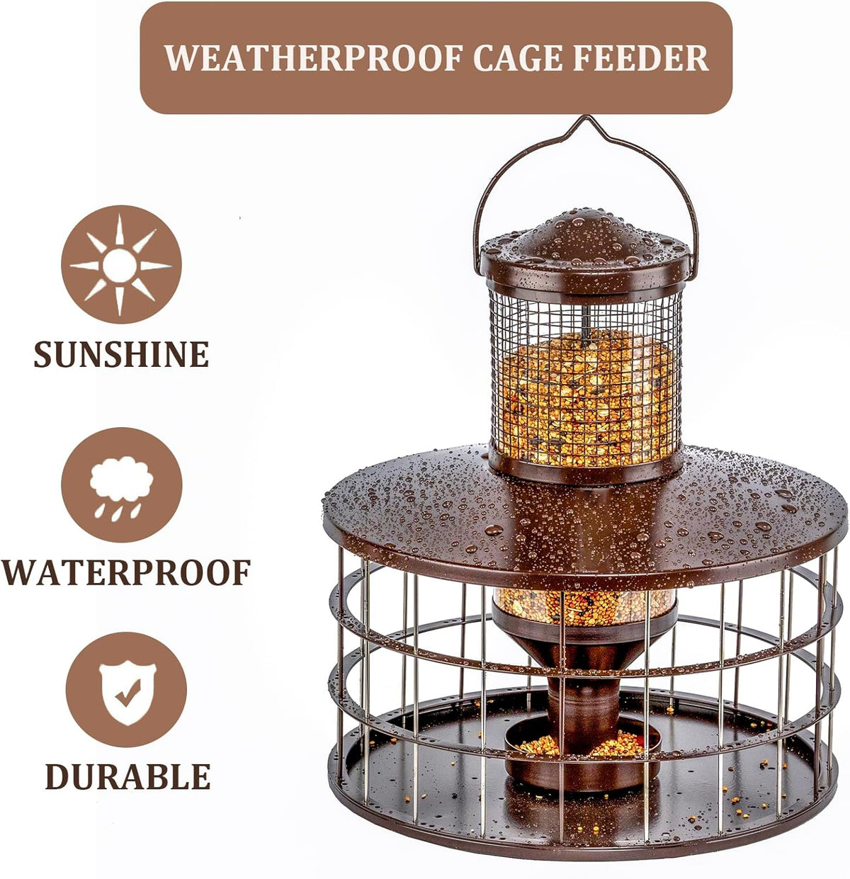 Upgraded Squirrel Proof Bird Feeders, 3Lbs Capacity Caged Bird Feeder, Innovative DIY Starling-Proof, Flexible Adjustment of Grille Size, Caged Seed Tube Feeders Outside Hanging(Copper)
