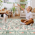 PLHXFR 3x10 Washable Runner Rug：Floral Indoor Kitchen Carpet Green Beige | - Image 6