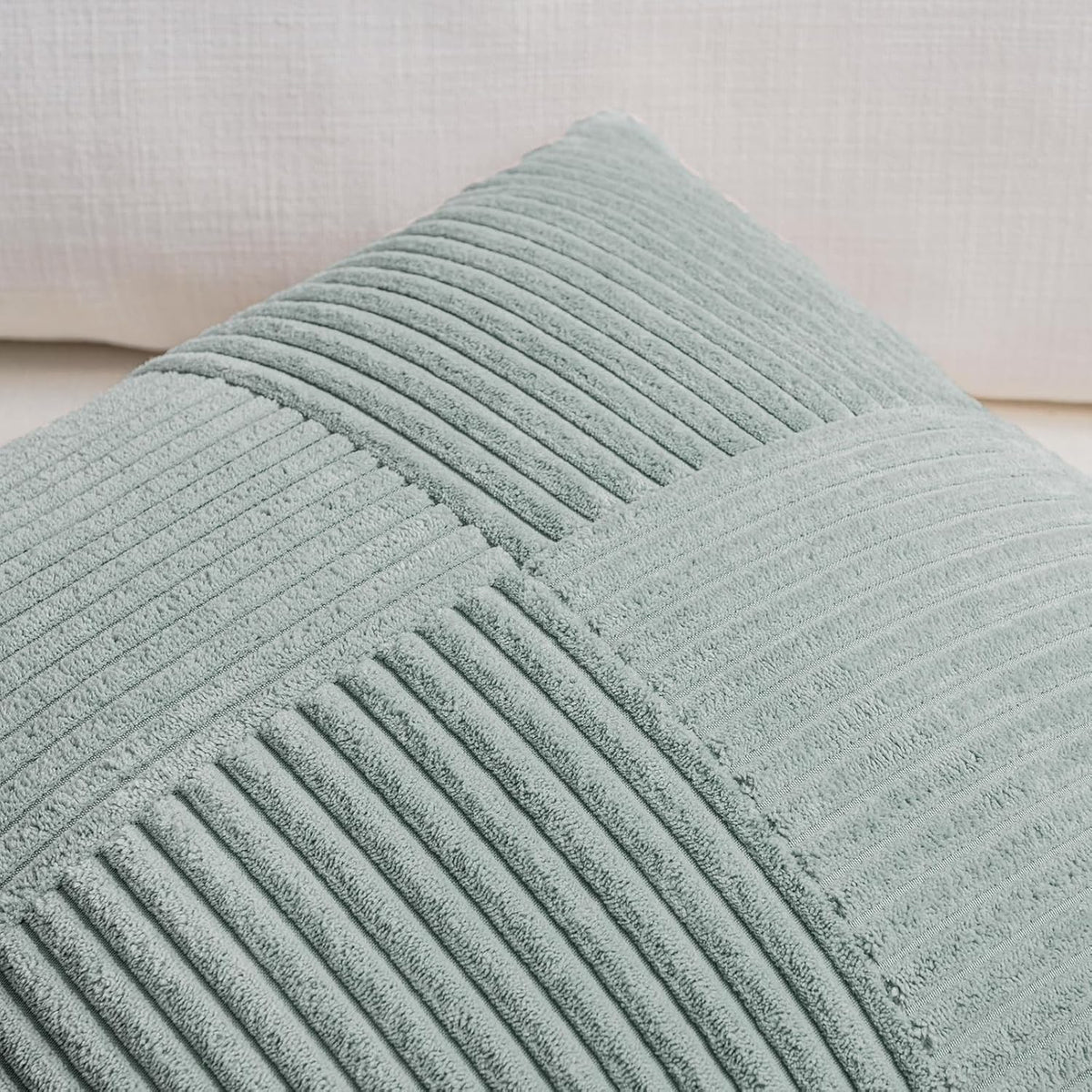 Fancy Homi 2 Packs Grey Blue Euro Decorative Throw Pillow Covers 24x24 Inch for Couch Bed Sofa, Rustic Farmhouse Boho Home Decor, Soft Corss Corduroy Patchwork Accent Big Square Cushion Case 60x60 cm