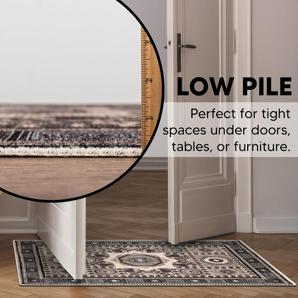 Keen Home Design 2x3 Rug - Machine Washable Entry Rug with Non-Slip Backing, Ideal for Enteryway, Kitchen, Bathroom, Laundry Room - Vintage, Easy Clean, Durable, Low Pile Rug - (2' x 3')