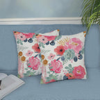 CXMEIFLY Spring Floral Pillow Covers 18 x 18 Inch Set of 2 for Watercolor Pink Flowers Decor Throw Pillows Green Leaves Plant Outdoor Decorative Cushion Cases with Zipper for Couch Bed Decorations