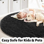 Amdrebio Black Large Furry Round Rug 7Ft - Image 4