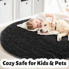 Amdrebio Black Fluffy Big Round Rug 6Ft - Image 4