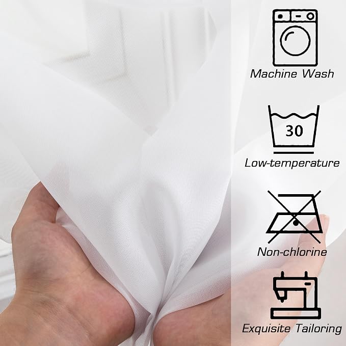 Simplebrand White Sheer Curtains 84 Inches Long, Light Filtering Rod Pocket - Image 9