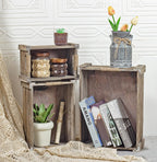 TIMRIS Set of 3 Rustic Wood Nesting Crates, Farmhouse Wooden Storage Container Boxes with Cutout Handles, Decorative Wooden Baskets for Display (Rustic Gray)