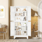 75.2" Tall Metal Pantry Cabinet, Kitchen Pantry Storage Cabinets with 4 Door and 4 Adjustable Shelves, White Storage Cabinet, Freestanding Cupboard for Kitchen Dining Room Living Room Bathroom